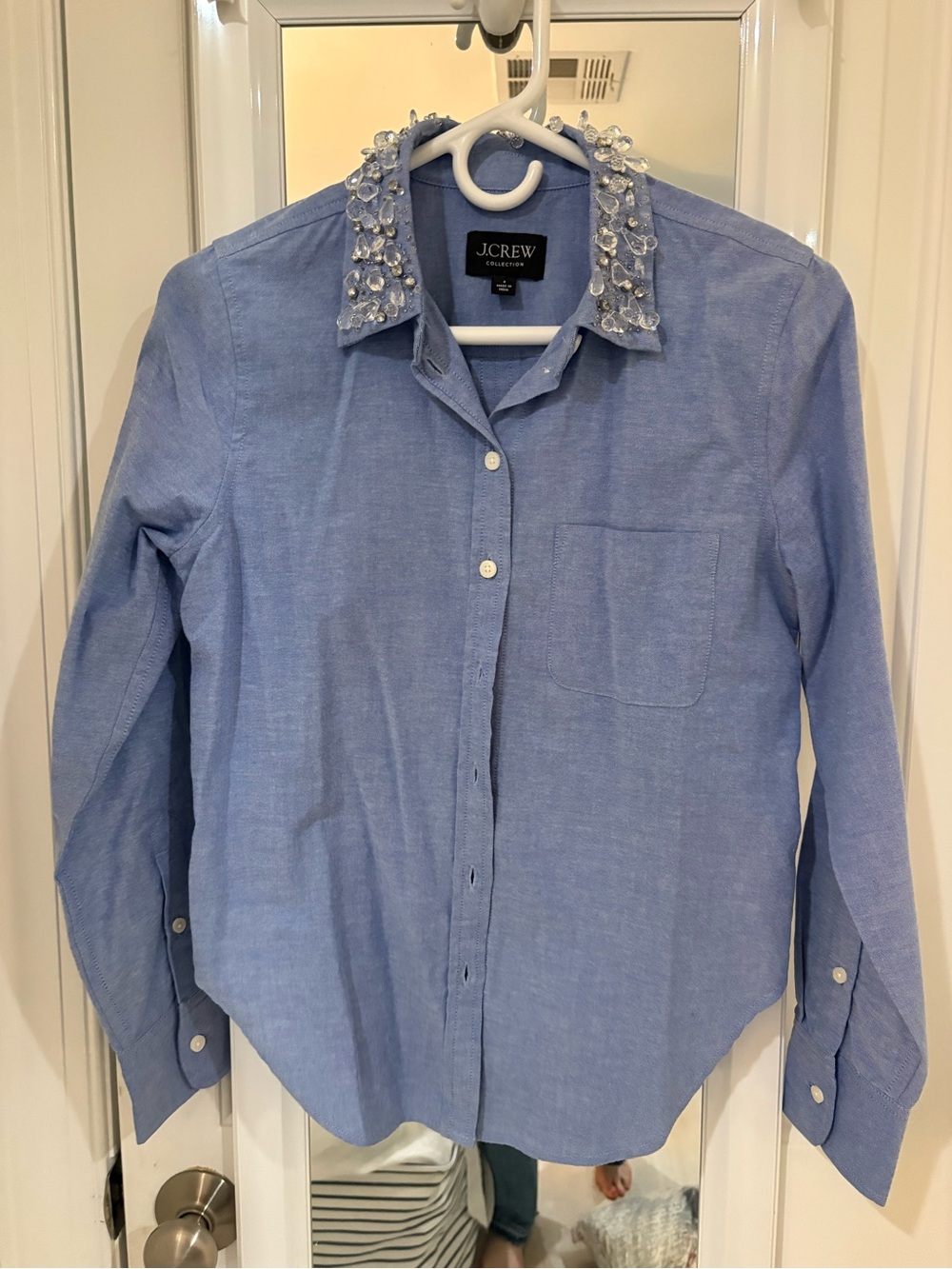J.Crew Light Blue Embellished Crystal Collar Shirt